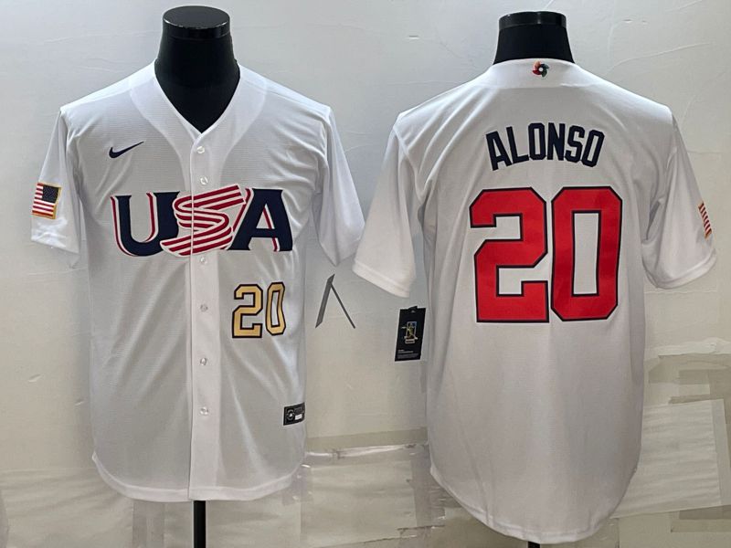 Men 2023 World Cub USA #20 Alonso White Nike MLB Jersey2